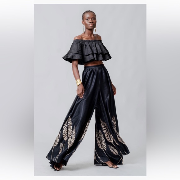 Diarrablu Nordstrom Black and Cream Leaf Wide-Leg Pants - Picture 5 of 6